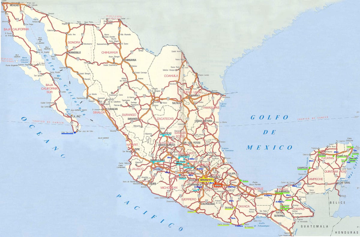 carte du Mexique conduite