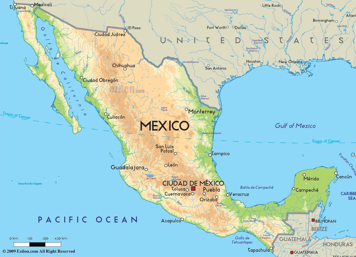 carte du Mexique et de l'amérique