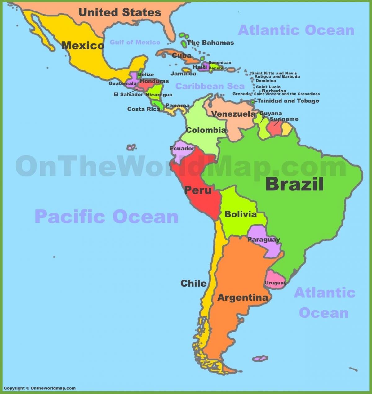 Le mexique et l'amérique du sud carte