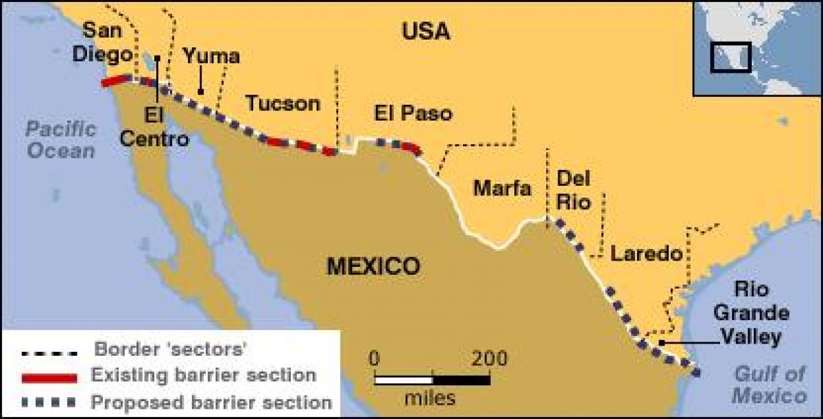 carte de la frontière mexicaine
