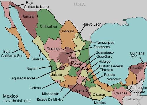 carte des états du Mexique
