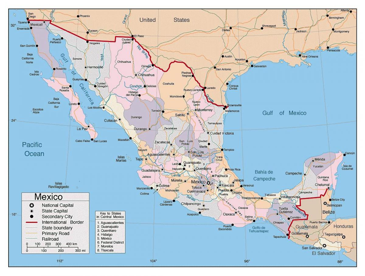 Le mexique carte avec les principales villes