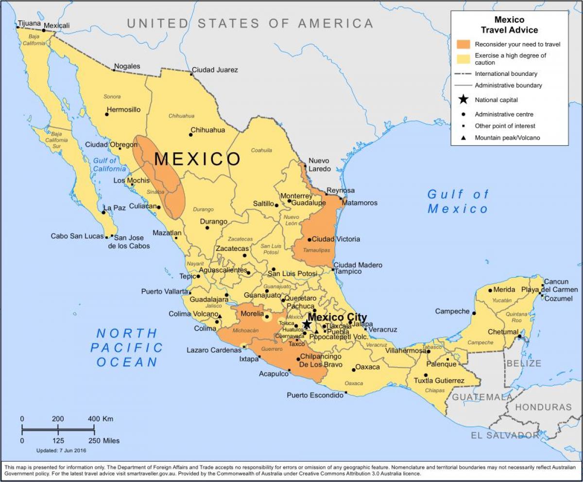 carte de la côte ouest du Mexique