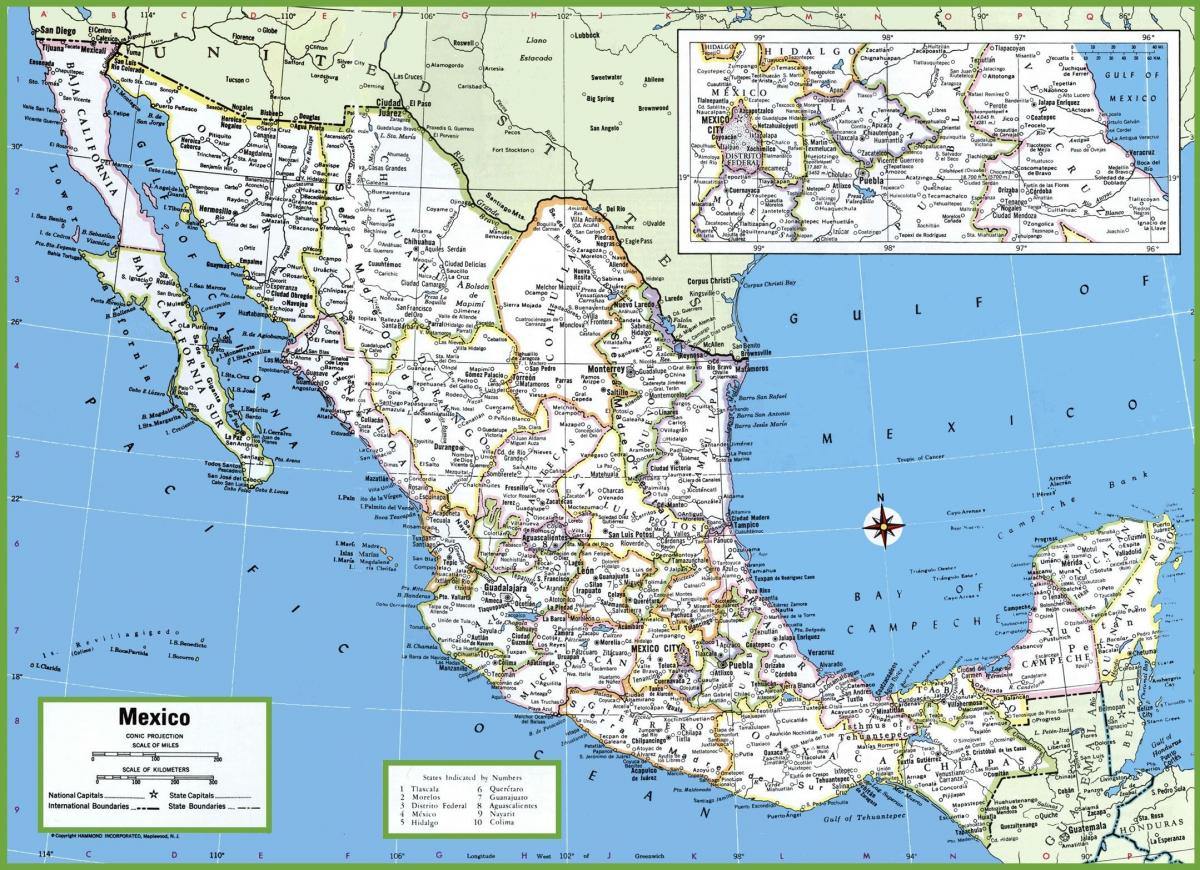 carte du Mexique avec les villes et les villes