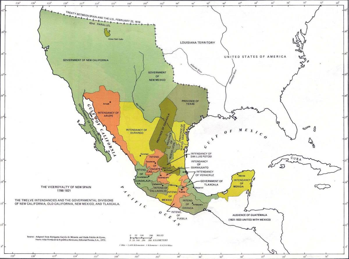 carte du Mexique en 1821