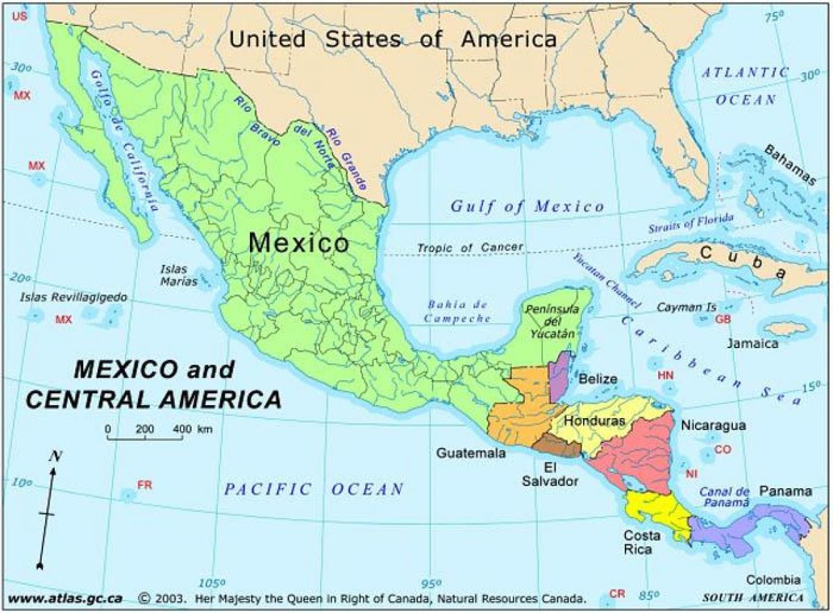 carte du Mexique et de l'amérique centrale