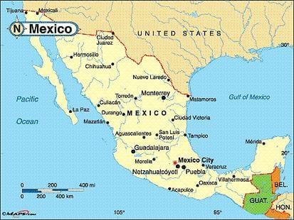 Le mexique villes côtières de la carte