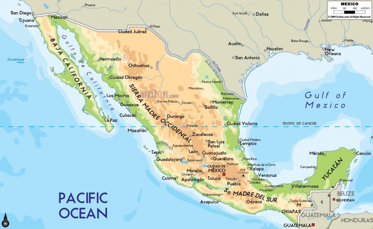 carte physique du Mexique