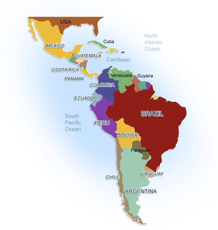 carte du Mexique et de l'amérique du sud