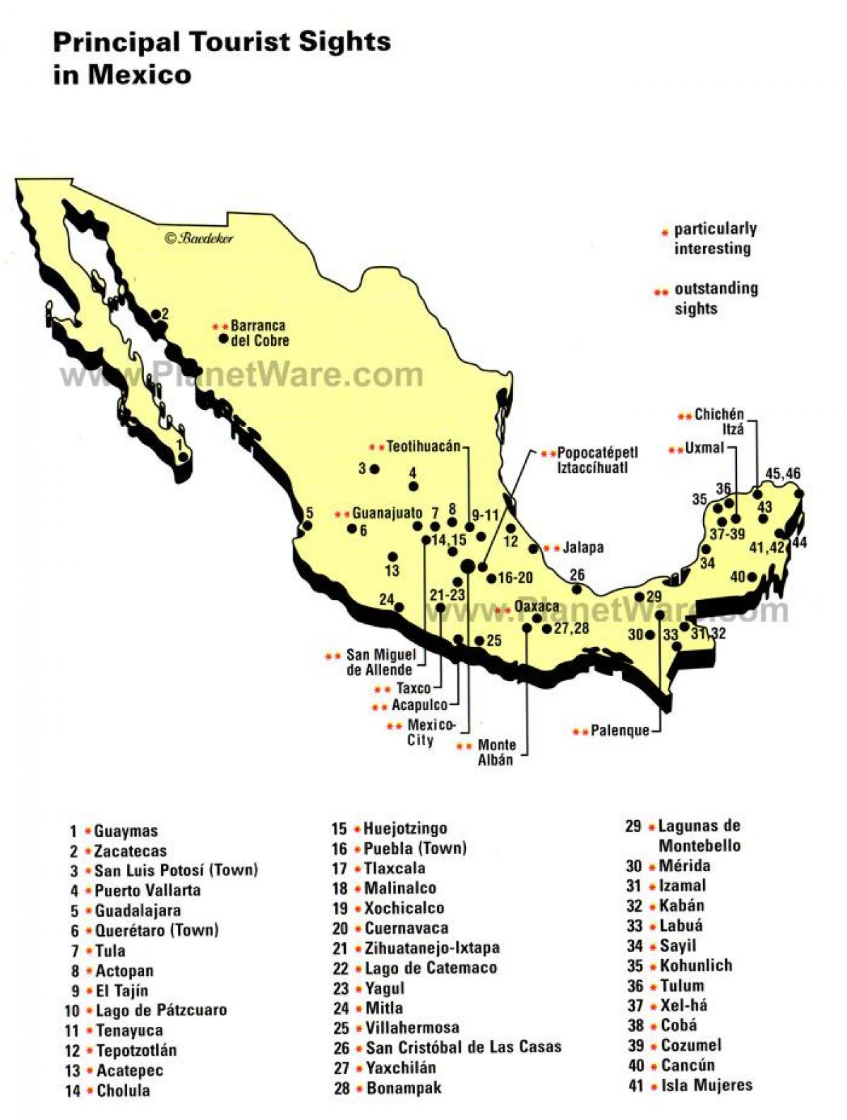 Le mexique attractions de la carte