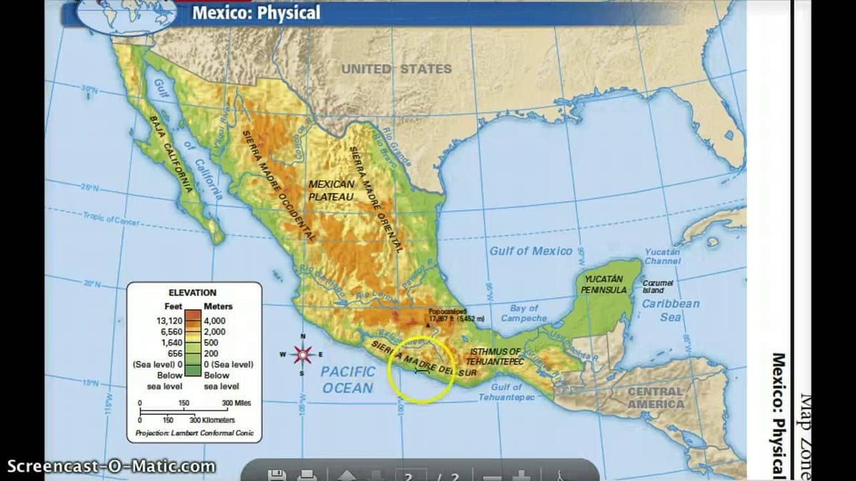 Le mexique carte de caractéristiques physiques