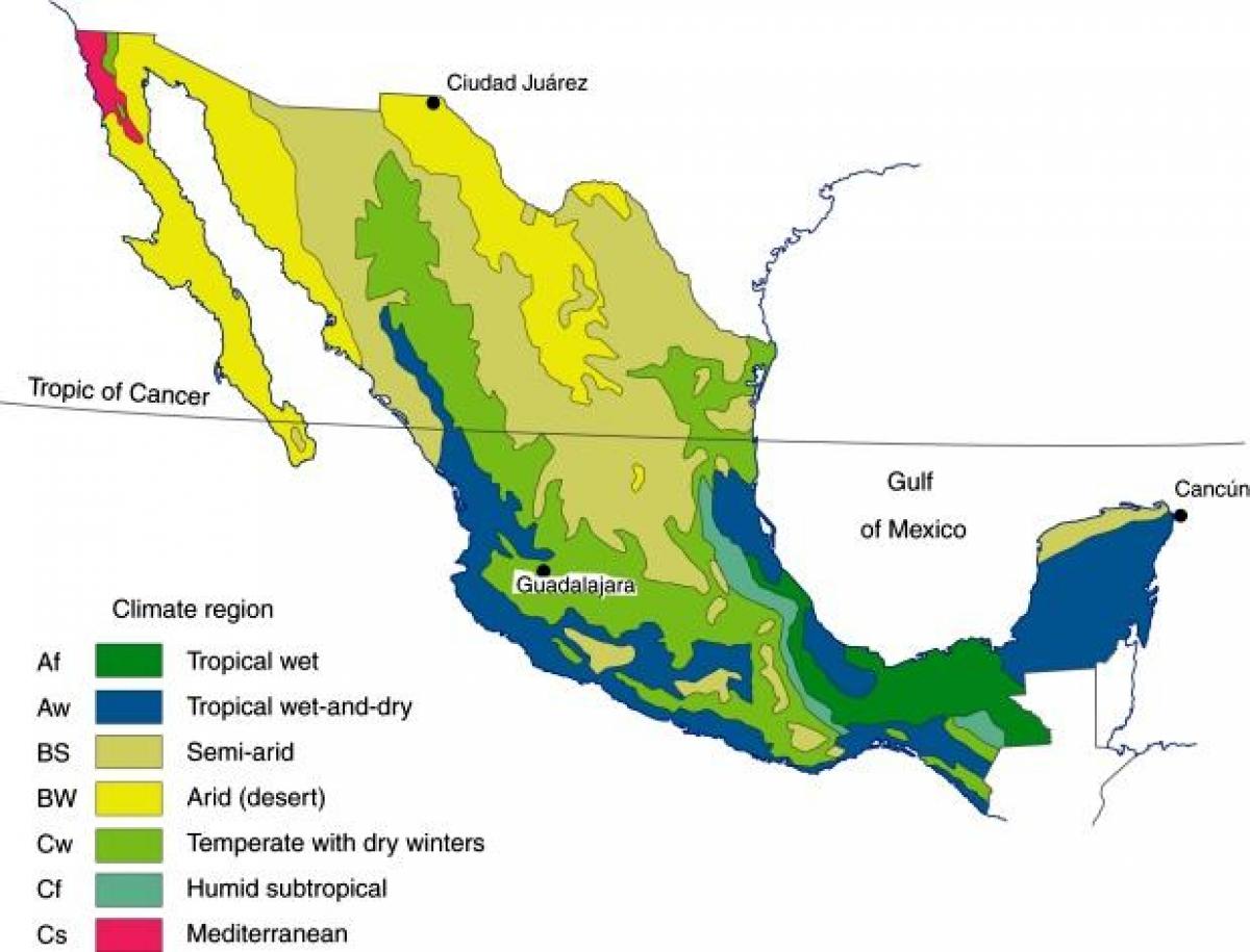 carte climatique Mexique