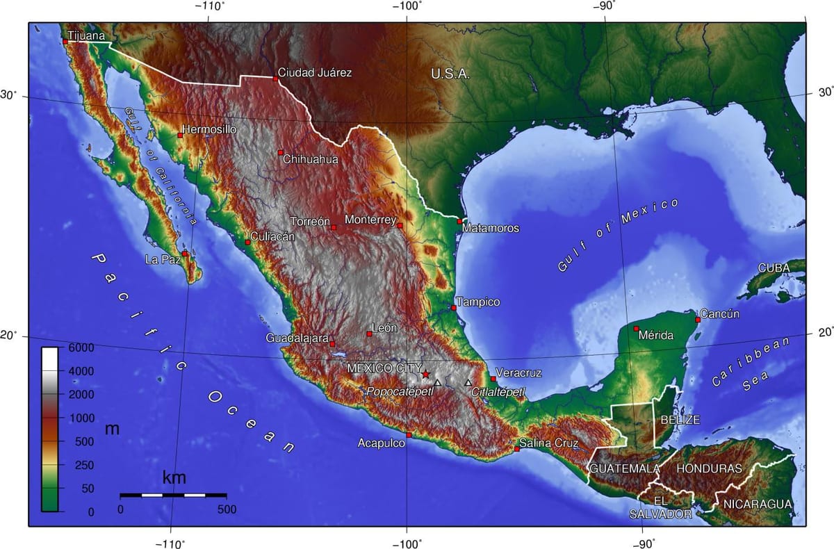 carte d'altitude Mexique
