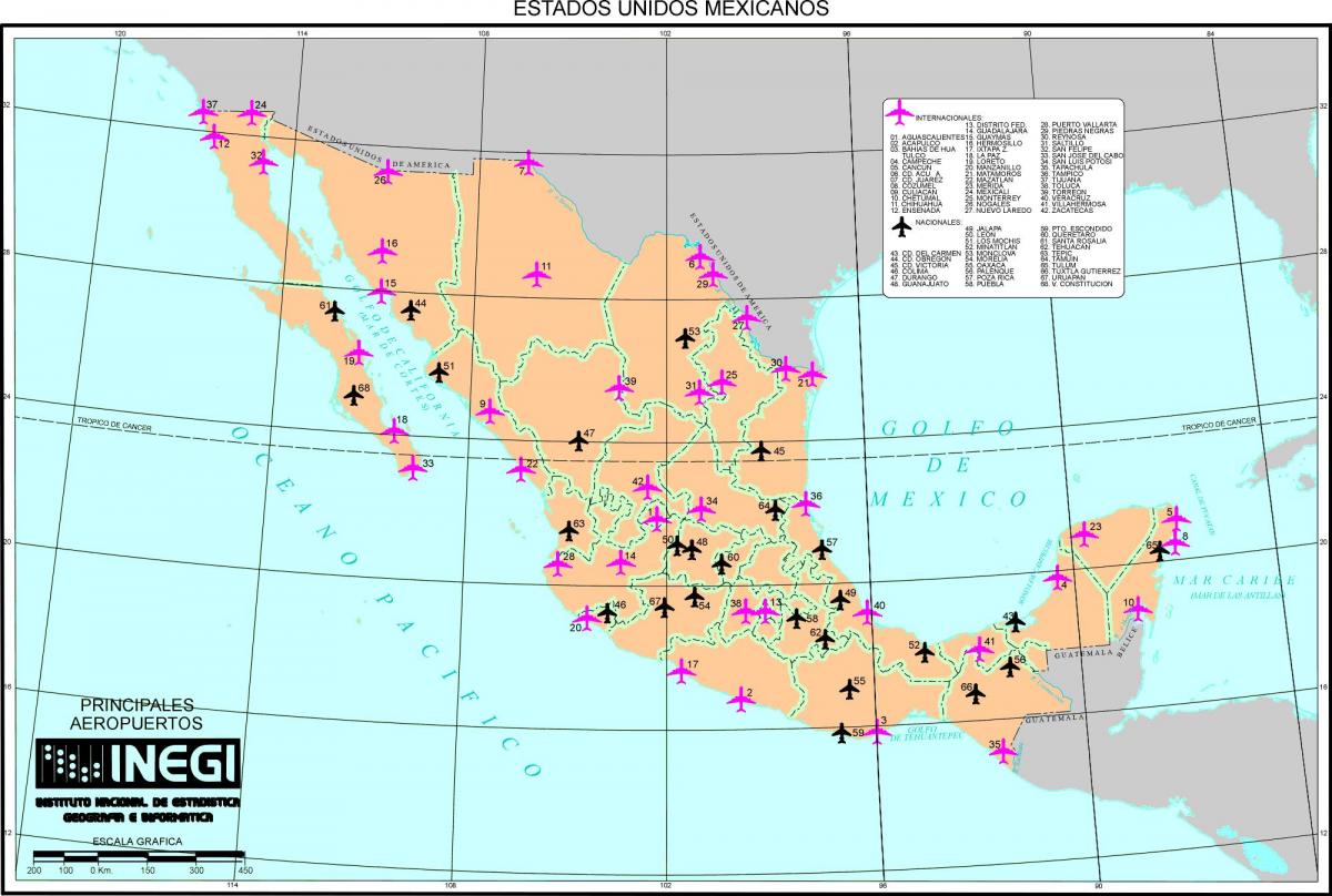 carte des aéroports de Mexique