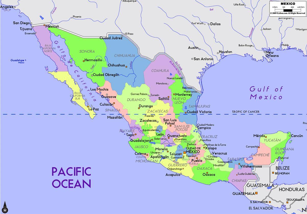 Le mexique carte avec le capital