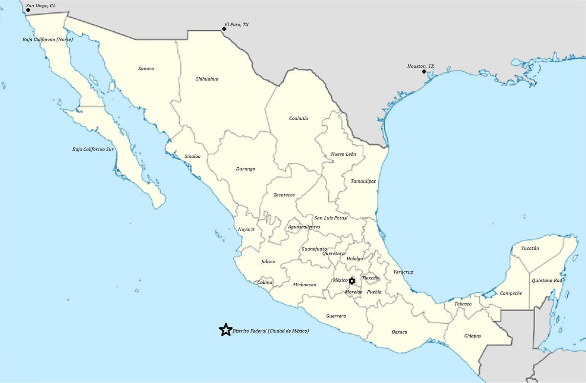 carte du Mexique par l'état
