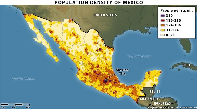 carte de la répartition de la population du Mexique