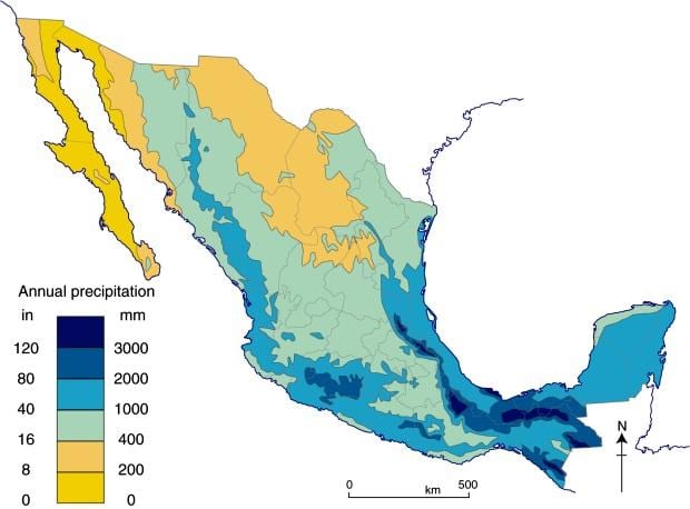 carte du Mexique pluie