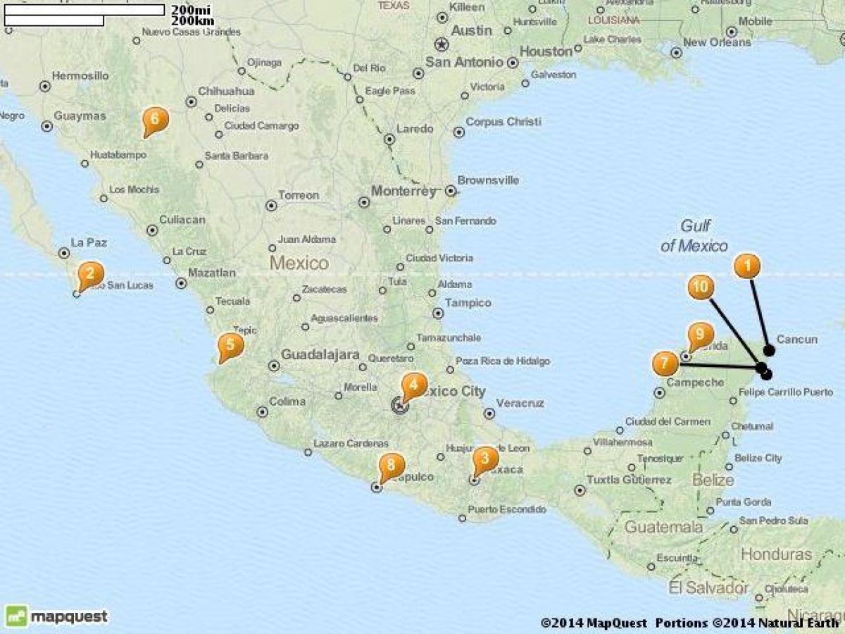 carte des spots de vacances au Mexique