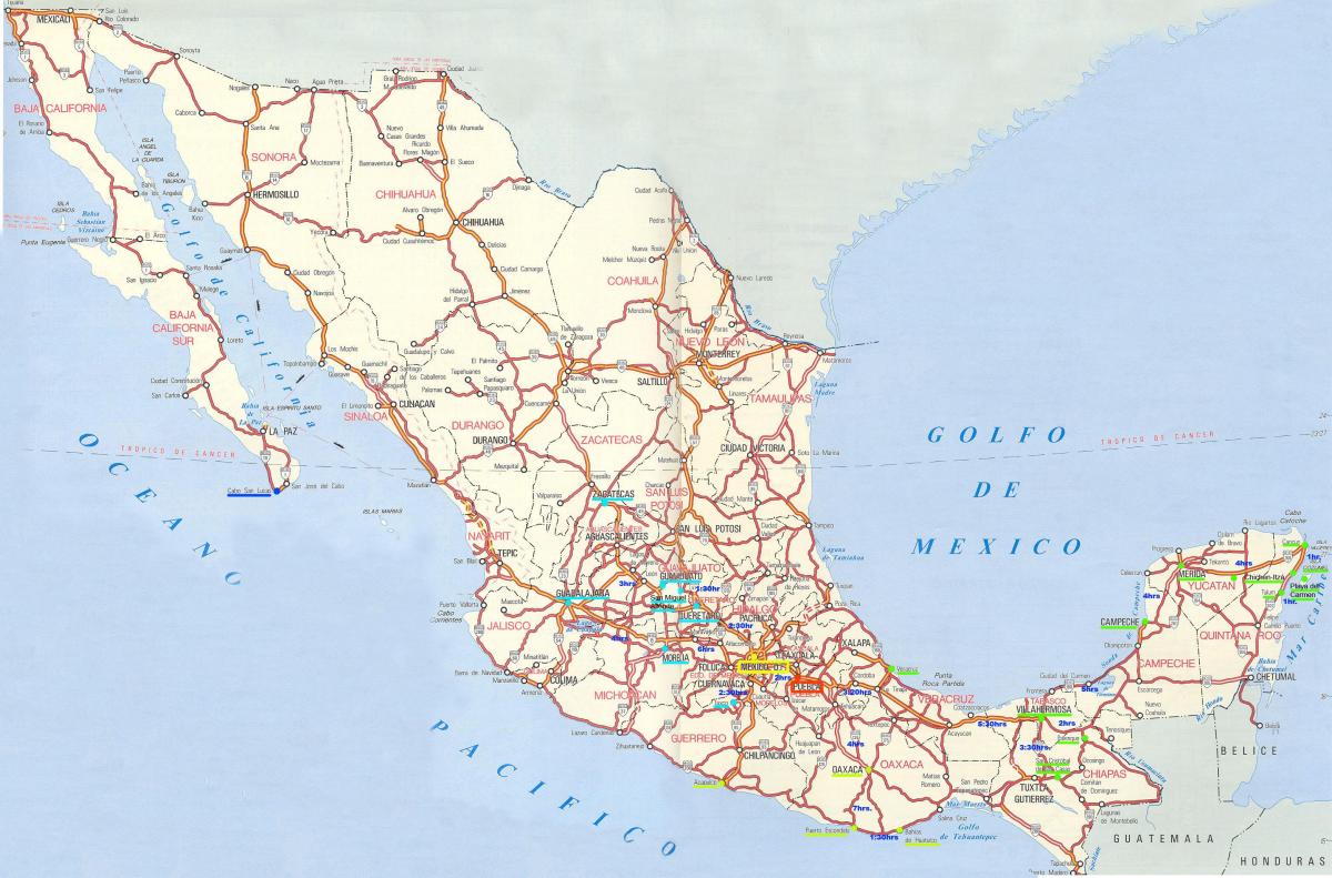 carte du Mexique routes