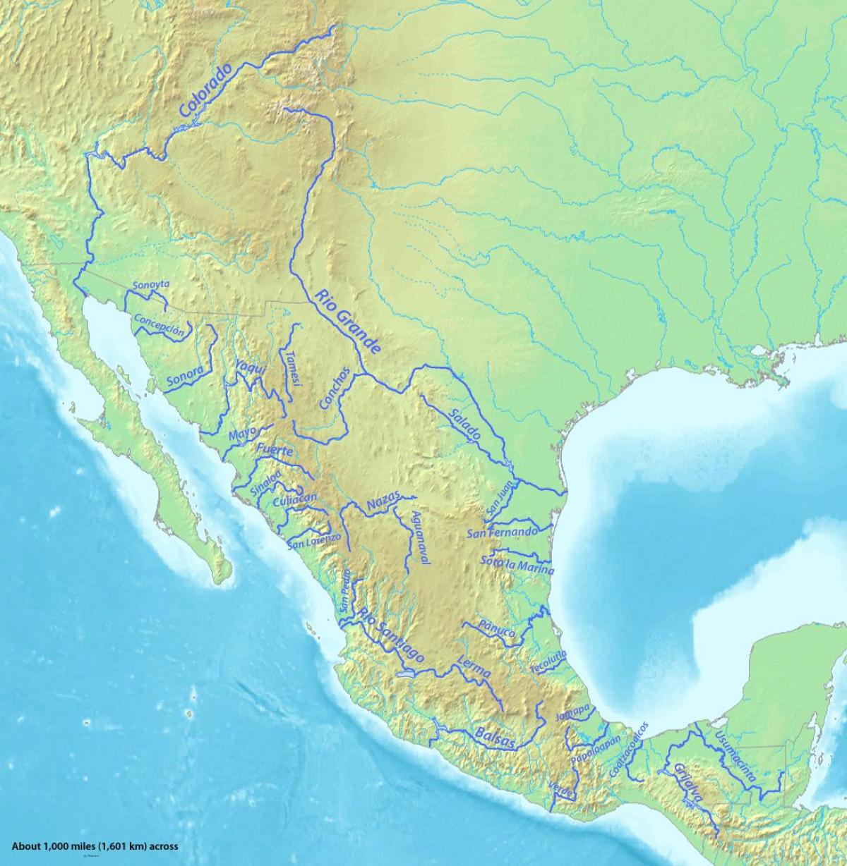 la carte des fleuves, au Mexique