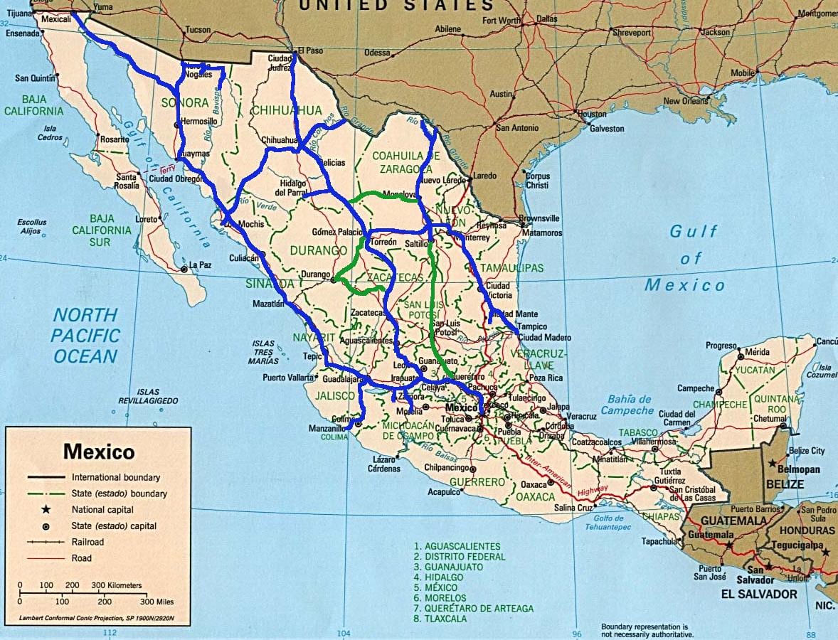 Le mexique carte du train