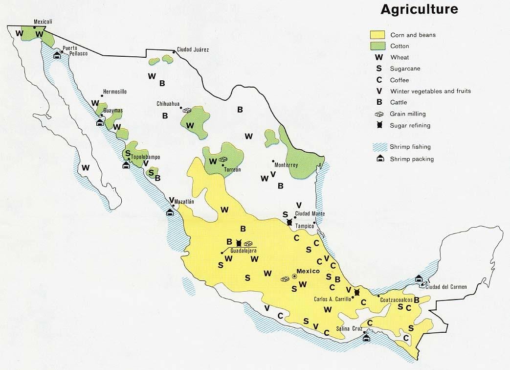 carte du Mexique, de l'agriculture