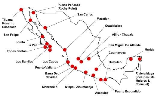 carte du Mexique destinations