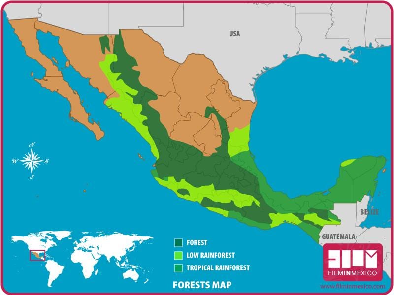 carte du Mexique forêts