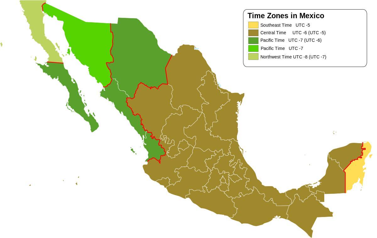 fuseau horaire carte du Mexique