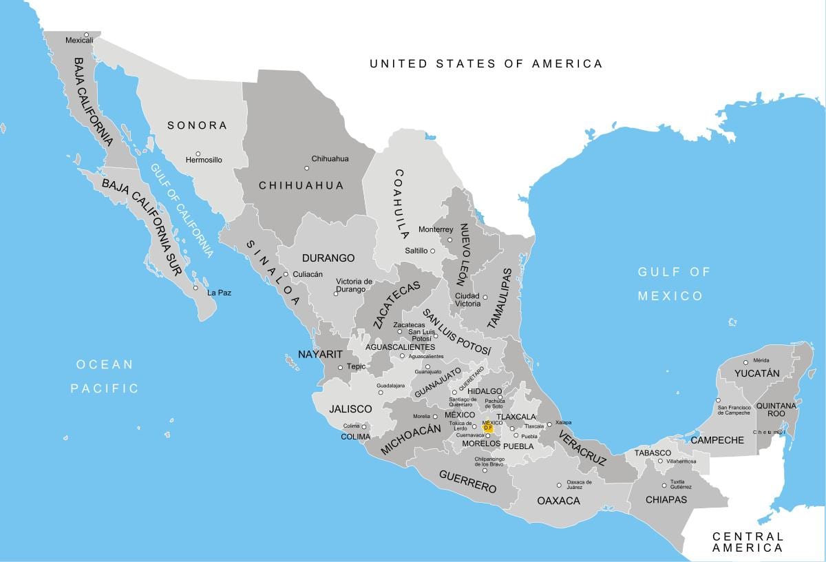 carte du Mexique départements