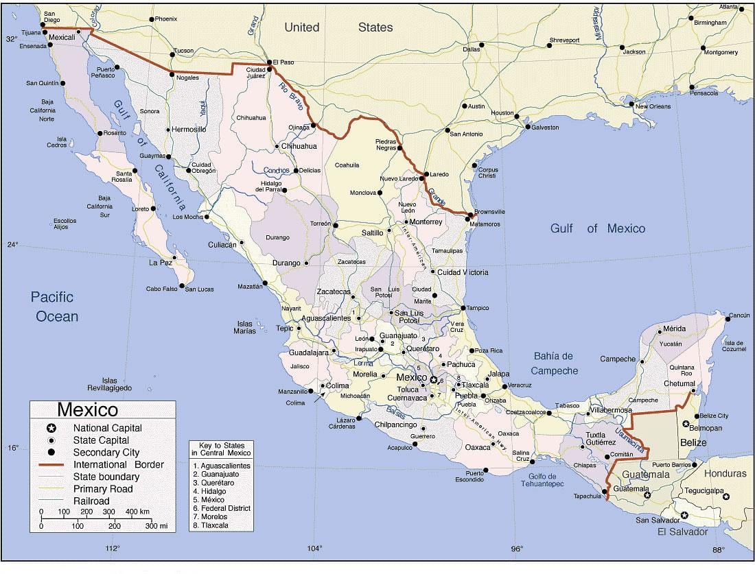 carte du Mexique stations de la côte du pacifique