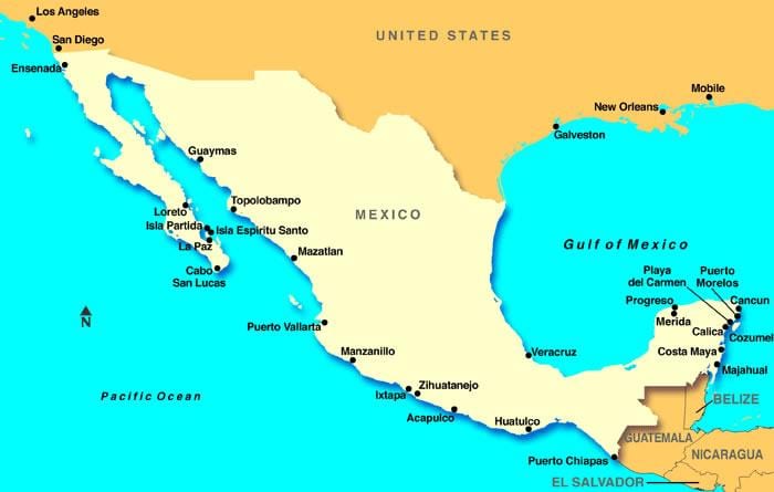 carte du Mexique ports de croisière