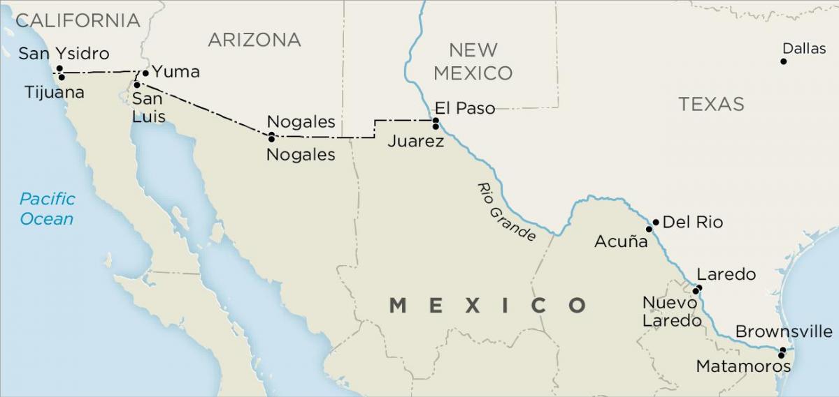 nous et la frontière entre le Mexique et la carte