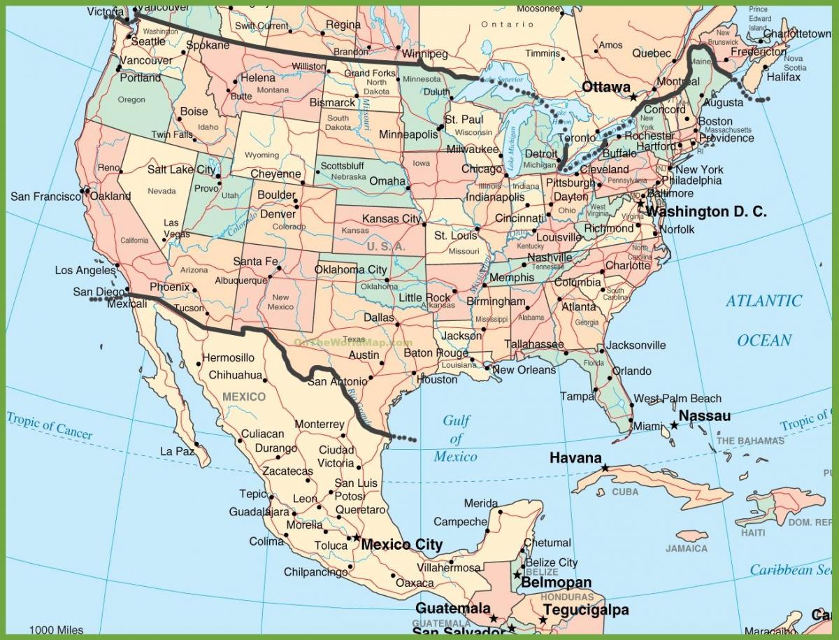carte des états-unis avec le Mexique