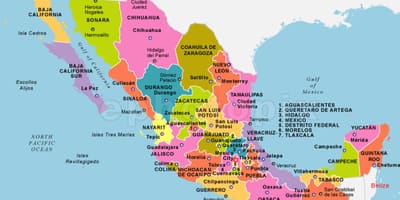 Le mexique carte avec les états et capitales