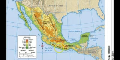 Le mexique carte de caractéristiques physiques