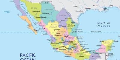 Carte du Mexique avec les villes et les états