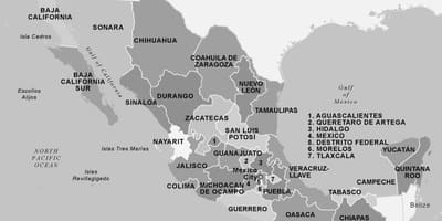 Carte du Mexique en noir et blanc