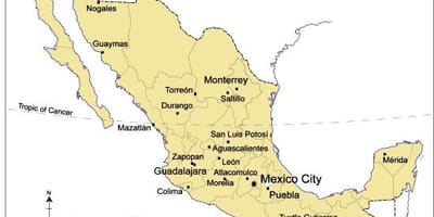 Carte des principales villes du Mexique