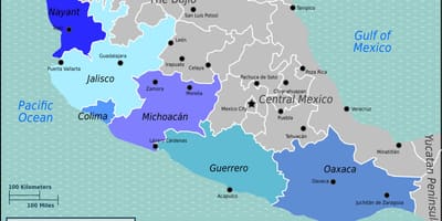 Carte de la côte pacifique du Mexique