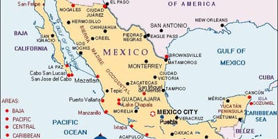 Carte du Mexique lieux de vacances