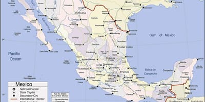 Carte du Mexique stations de la côte du pacifique