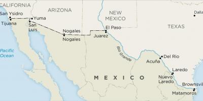 Nous et la frontière entre le Mexique et la carte